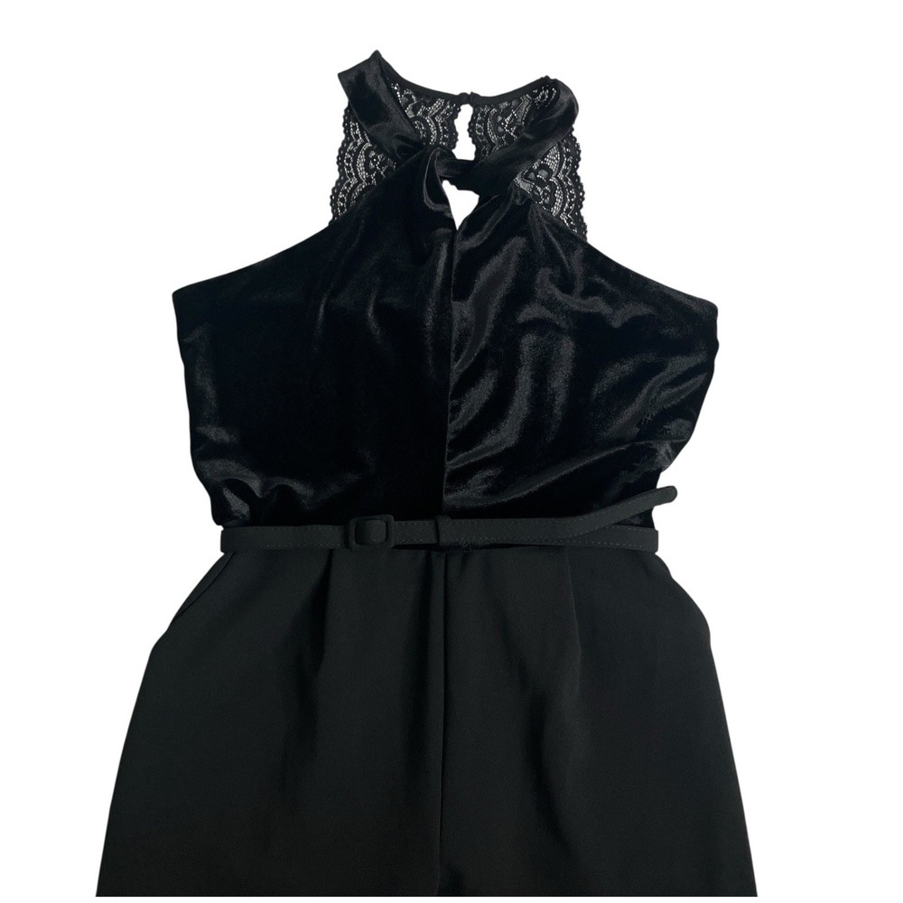 Spense Velvet Jumpsuit Womens 10 Black Lace‎ Halter Straight Leg Cocktail NWT